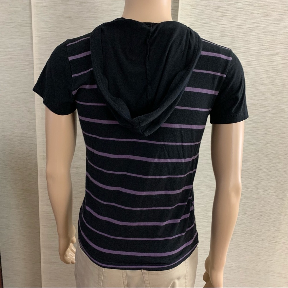 Carbon Hooded Tee - Black / Purple Striped SMALL